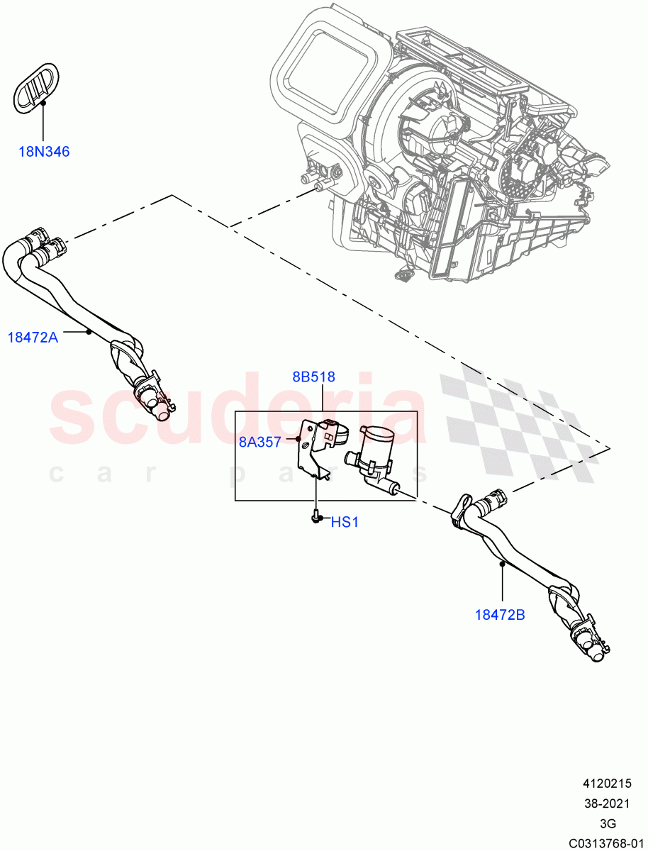 Heater Hoses (2.0L AJ20D4 Diesel LF PTA, Itatiaia (Brazil), 2.0L AJ20D4 Diesel High PTA, 2.0L AJ20D4 Diesel Mid PTA) of Land Rover Land Rover Range Rover Evoque (2019+) [1.5 I3 Turbo Petrol AJ20P3]