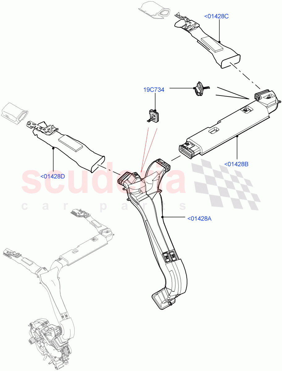 Air Vents, Louvres And Ducts (Headliner, Internal Components) (Premium Air Conditioning-Front/Rear) ((V) FROMKA000001) of Land Rover Land Rover Range Rover (2012-2021) [4.4 DOHC Diesel V8 DITC]