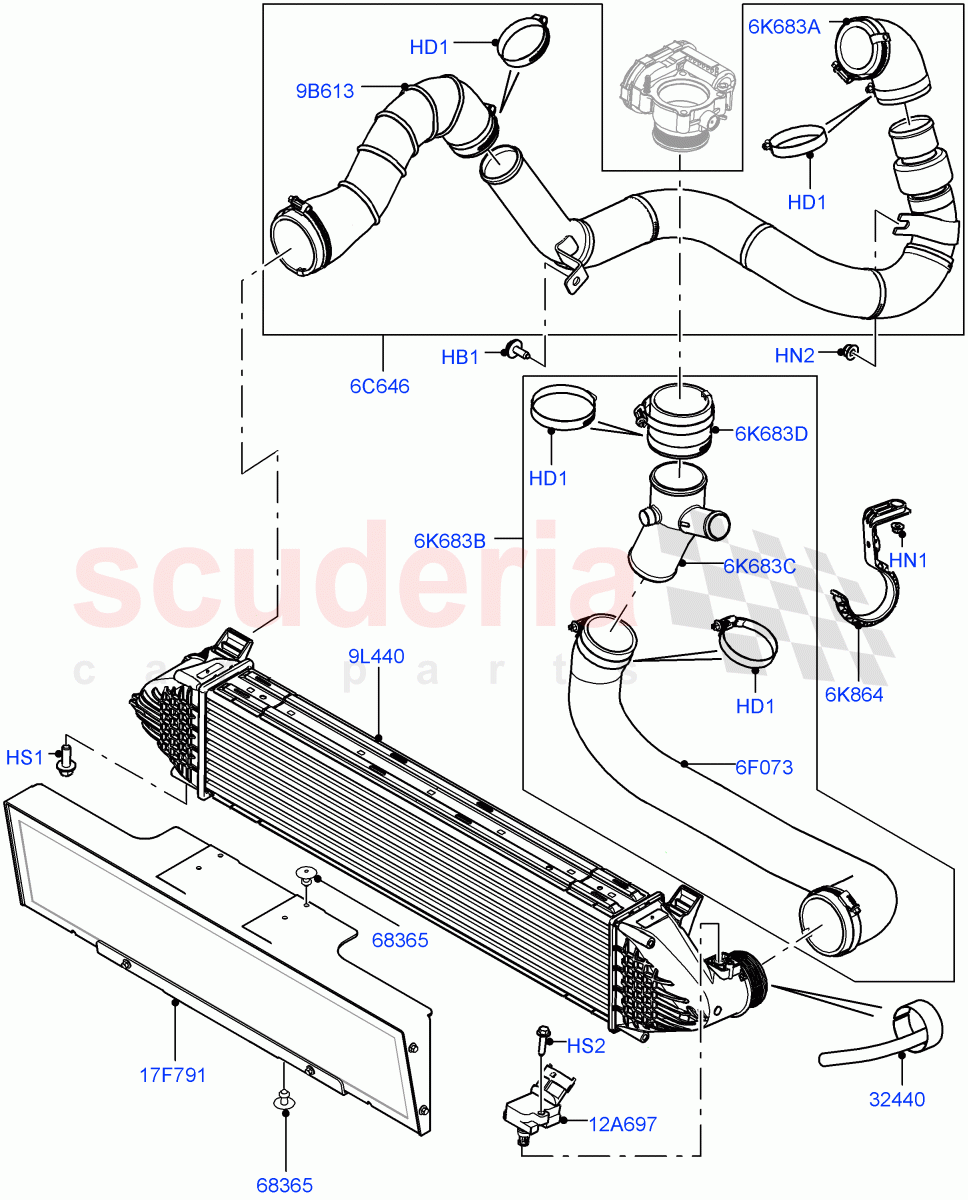 Intercooler/Air Ducts And Hoses (2.0L 16V TIVCT T/C 240PS Petrol, Halewood (UK)) ((V) TODH999999) of Land Rover Land Rover Range Rover Evoque (2012-2018) [2.0 Turbo Petrol GTDI]