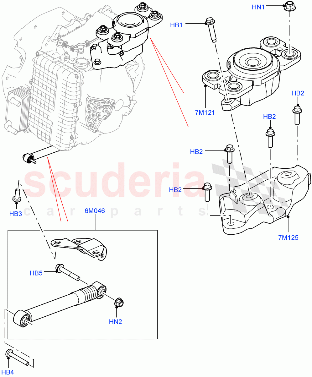 Transmission Mounting (2.0L I4 Mid AJ200 Petrol E100, Itatiaia (Brazil), 2.0L I4 Mid DOHC AJ200 Petrol) ((V) FROMJT000001) of Land Rover Land Rover Range Rover Evoque (2012-2018) [2.2 Single Turbo Diesel]