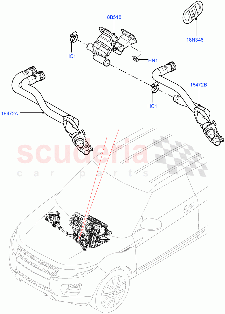 Heater Hoses (2.2L CR DI 16V Diesel, Halewood (UK)) of Land Rover Land Rover Range Rover Evoque (2012-2018) [2.2 Single Turbo Diesel]