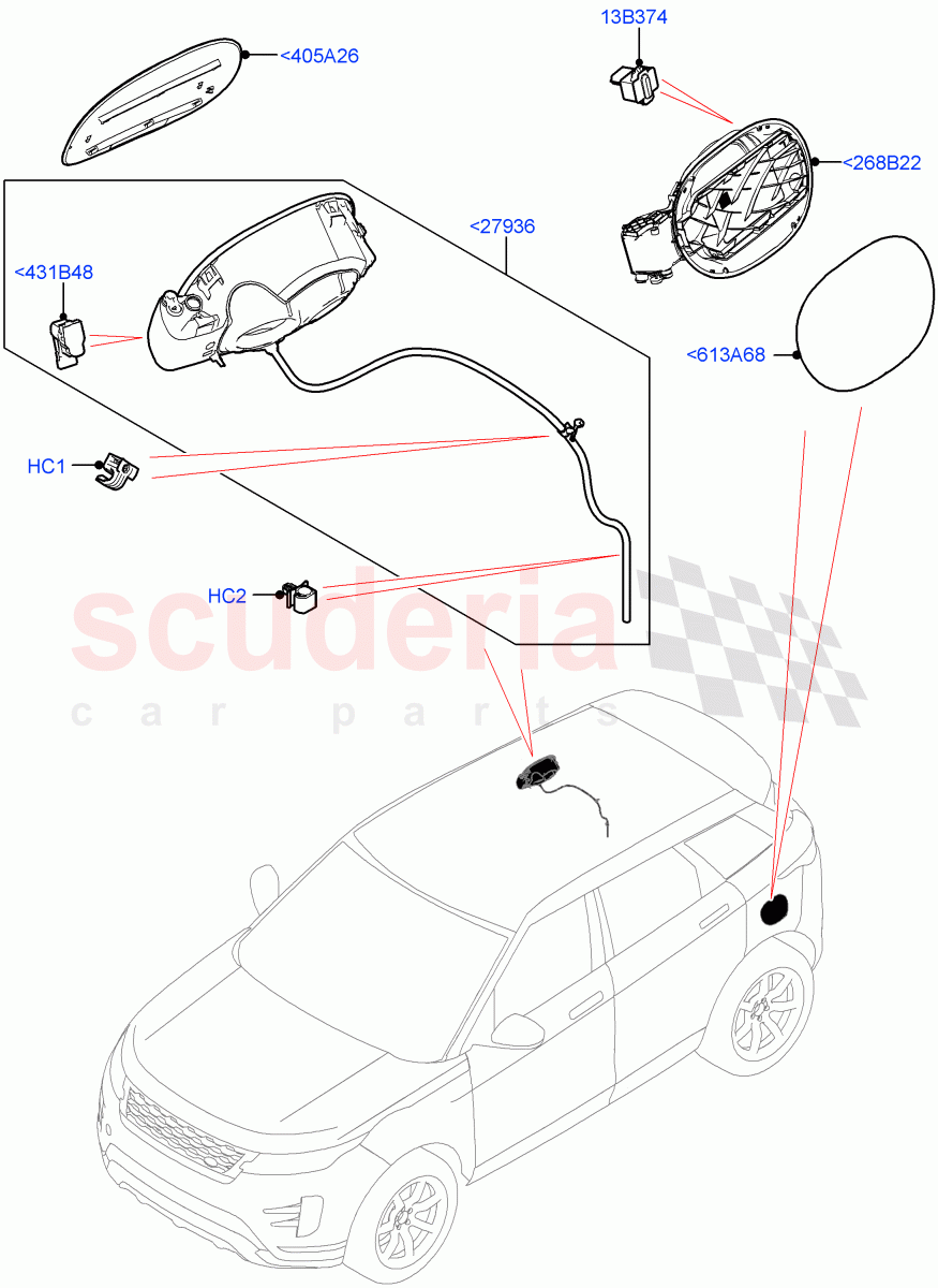 Fuel Tank Filler Door And Controls (Halewood (UK), Electric Engine Battery-PHEV) ((V) FROMLH000001) of Land Rover Land Rover Range Rover Evoque (2019+) [2.0 Turbo Diesel]