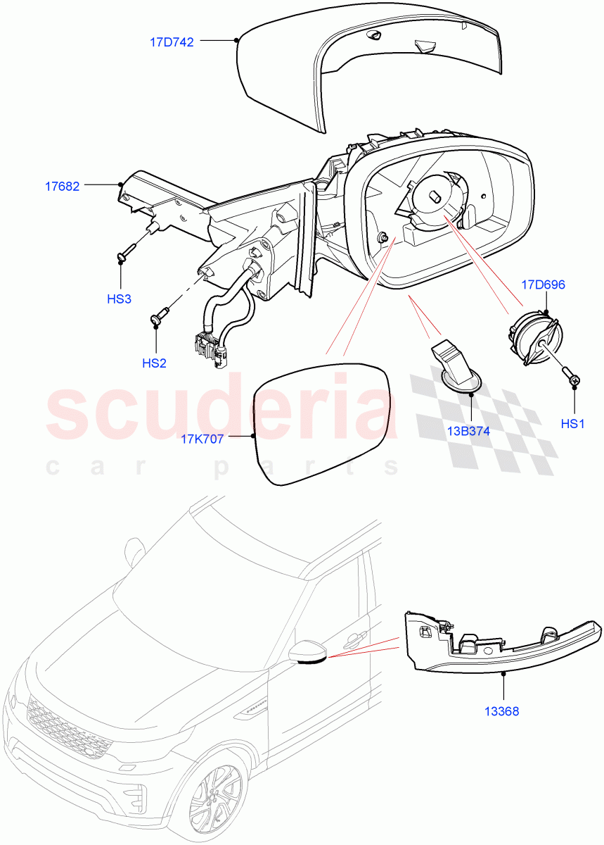 Exterior Rear View Mirror (Solihull Plant Build) ((V) FROMHA000001) of Land Rover Land Rover Discovery 5 (2017+) [2.0 Turbo Petrol AJ200P]