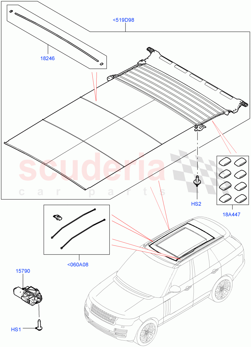 Sliding Roof Mechanism And Controls (Sun Blinds) (With Roof Conversion-Panorama Roof) ((V) FROMFA000001) of Land Rover Land Rover Range Rover (2012-2021) [3.0 DOHC GDI SC V6 Petrol]