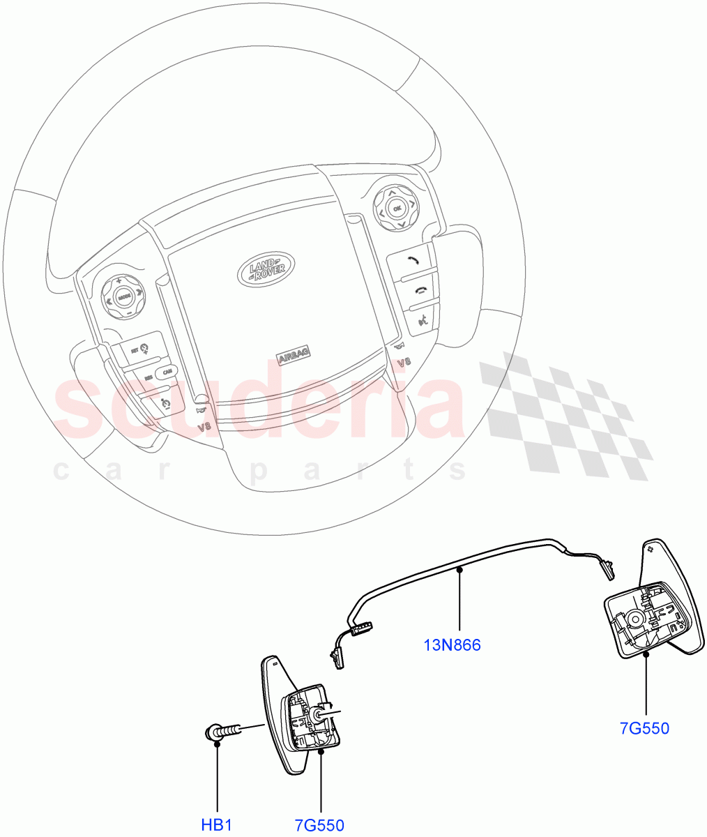 Gear Change-Automatic Transmission (Steering Wheel) (3.0 V6 Diesel, 8 Speed Auto Trans ZF 8HP70 4WD, 3.0L DOHC GDI SC V6 PETROL, 3.0 V6 D Gen2 Twin Turbo) ((V) FROMCA000001) of Land Rover Land Rover Range Rover Sport (2010-2013) [5.0 OHC SGDI SC V8 Petrol]