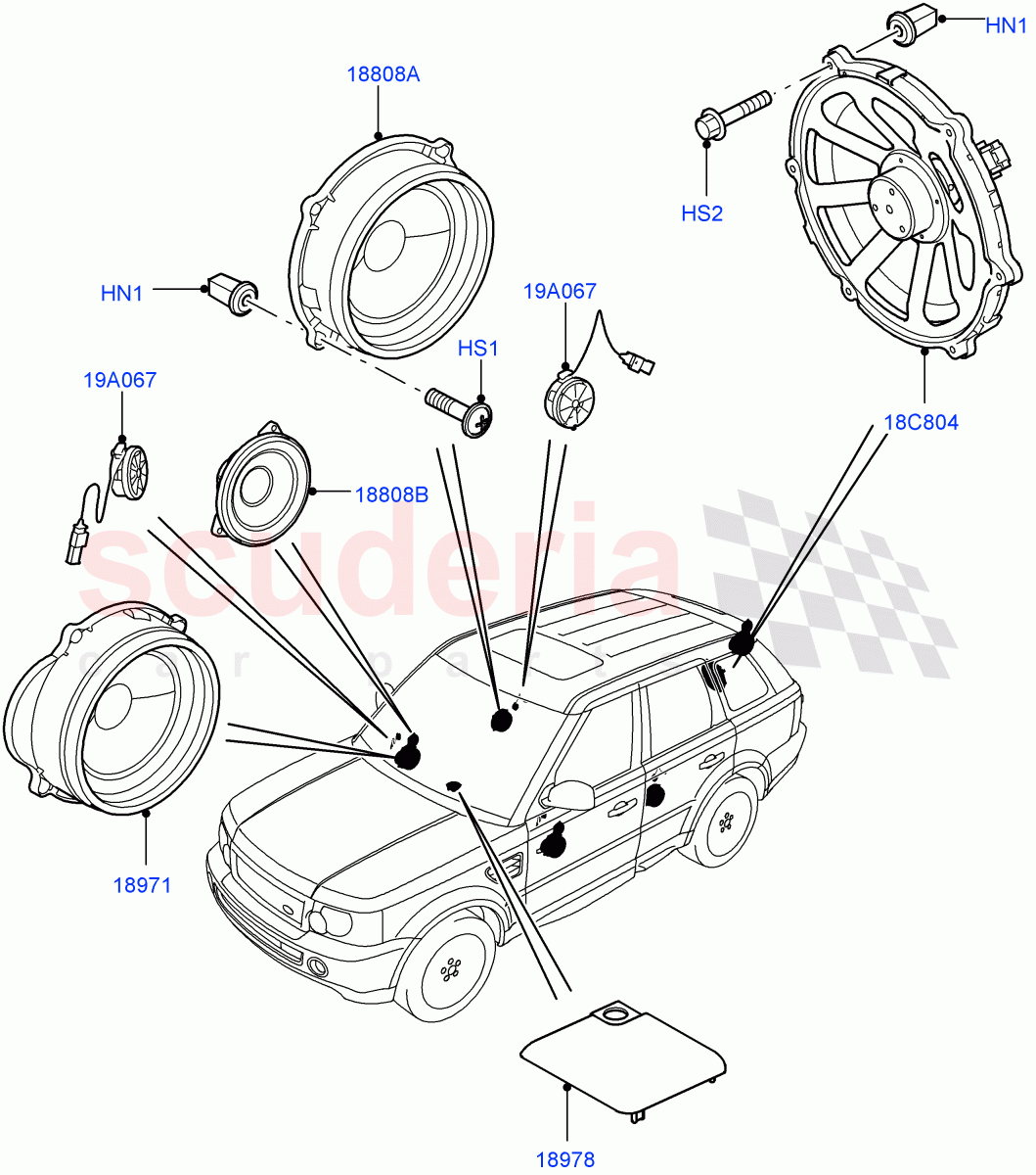 Speakers (Hi Line Audio System - 600 W, Hi ICE Branded, Midline Sound System) ((V) FROMAA000001) of Land Rover Land Rover Range Rover Sport (2010-2013) [3.0 Diesel 24V DOHC TC]