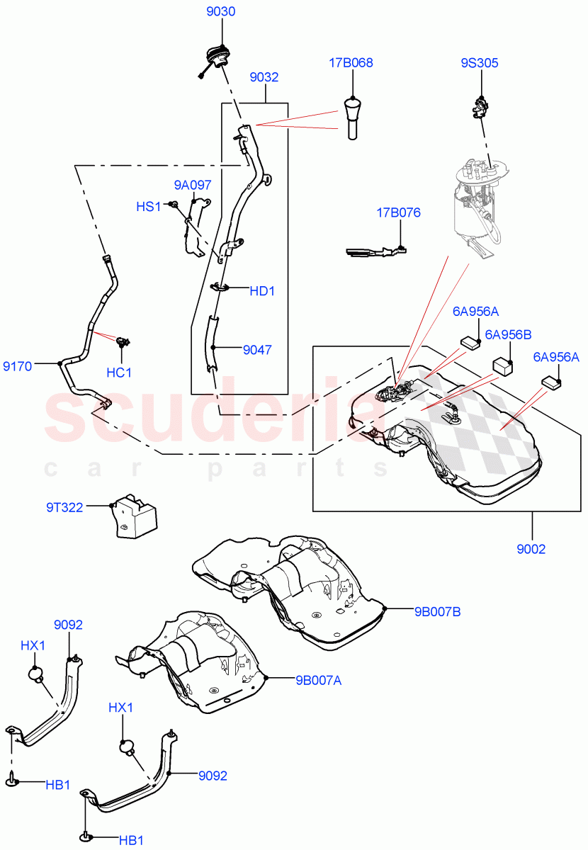 Fuel Tank & Related Parts (2.0L AJ20D4 Diesel Mid PTA, Halewood (UK), 2.0L AJ20D4 Diesel LF PTA, 2.0L AJ20D4 Diesel High PTA) of Land Rover Land Rover Range Rover Evoque (2019+) [2.0 Turbo Diesel]