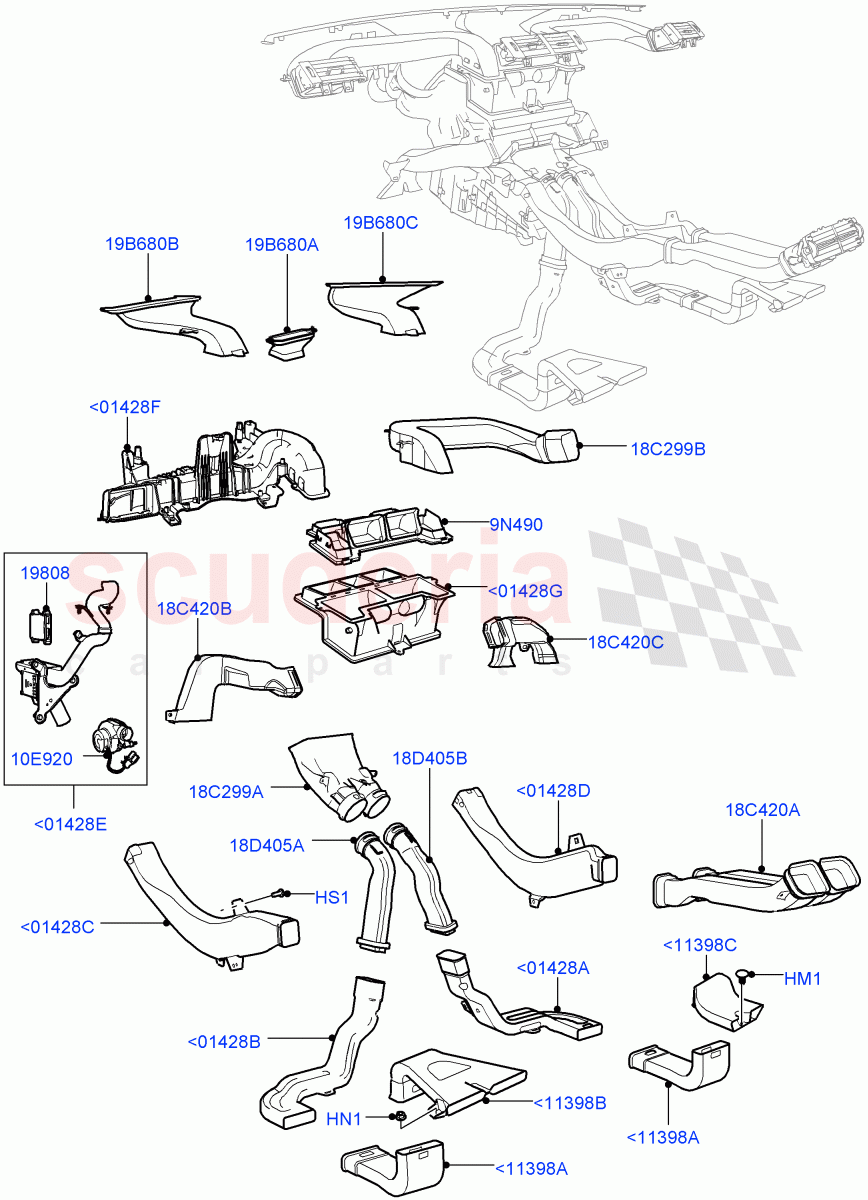 Air Vents, Louvres And Ducts (Internal Components) (LHD, Itatiaia (Brazil), Head Up Display) ((V) FROMGT000001) of Land Rover Land Rover Range Rover Evoque (2012-2018) [2.2 Single Turbo Diesel]