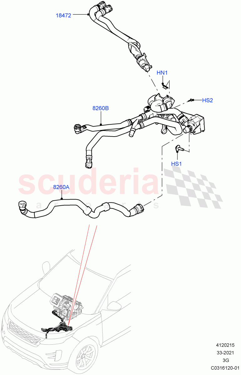 Heater Hoses (1.5L AJ20P3 Petrol High PHEV, Changsu (China)) ((V) FROMMG575835) of Land Rover Land Rover Range Rover Evoque (2019+) [2.0 Turbo Petrol AJ200P]