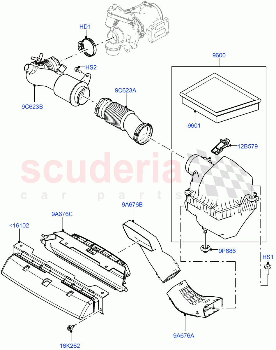 Air Cleaner (2.0L I4 Mid DOHC AJ200 Petrol, 2.0L I4 High DOHC AJ200 Petrol) ((V) FROMLA000001, (V) TOLA999999) of Land Rover Land Rover Range Rover Velar (2017+) [2.0 Turbo Petrol AJ200P]