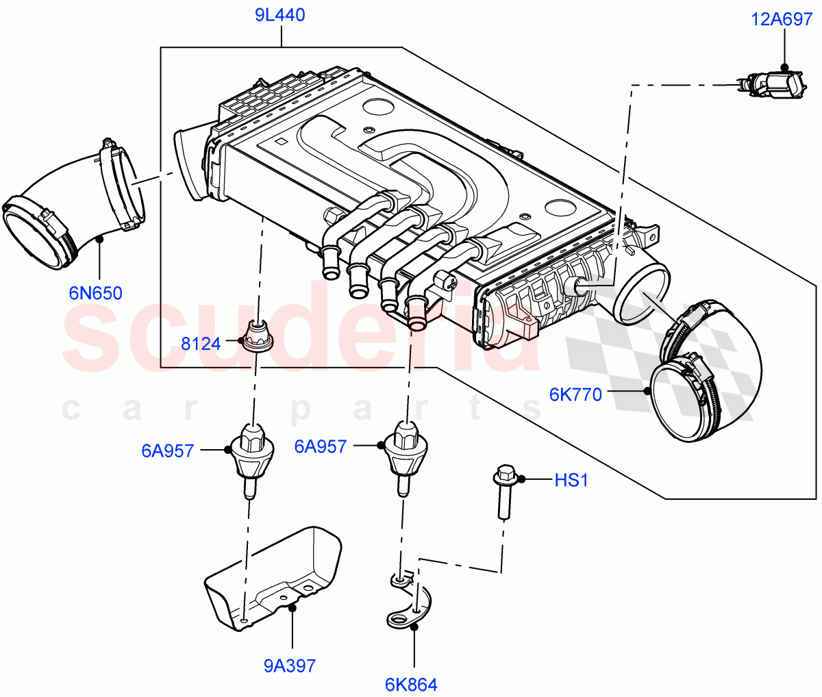 Intercooler/Air Ducts And Hoses (3.0L AJ20D6 Diesel High) ((V) FROMLA000001) of Land Rover Land Rover Range Rover (2012-2021) [3.0 I6 Turbo Diesel AJ20D6]