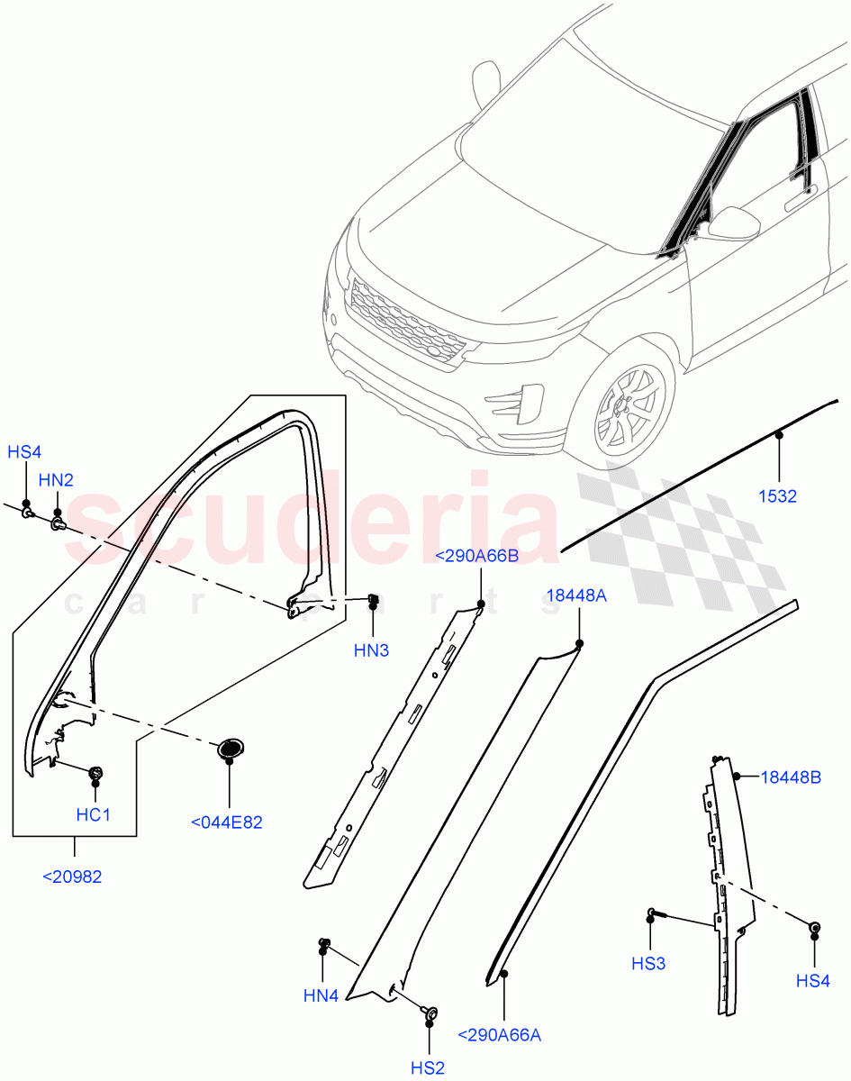 Front Doors, Hinges & Weatherstrips (Finishers) (Halewood (UK)) of Land Rover Land Rover Range Rover Evoque (2019+) [2.0 Turbo Petrol AJ200P]