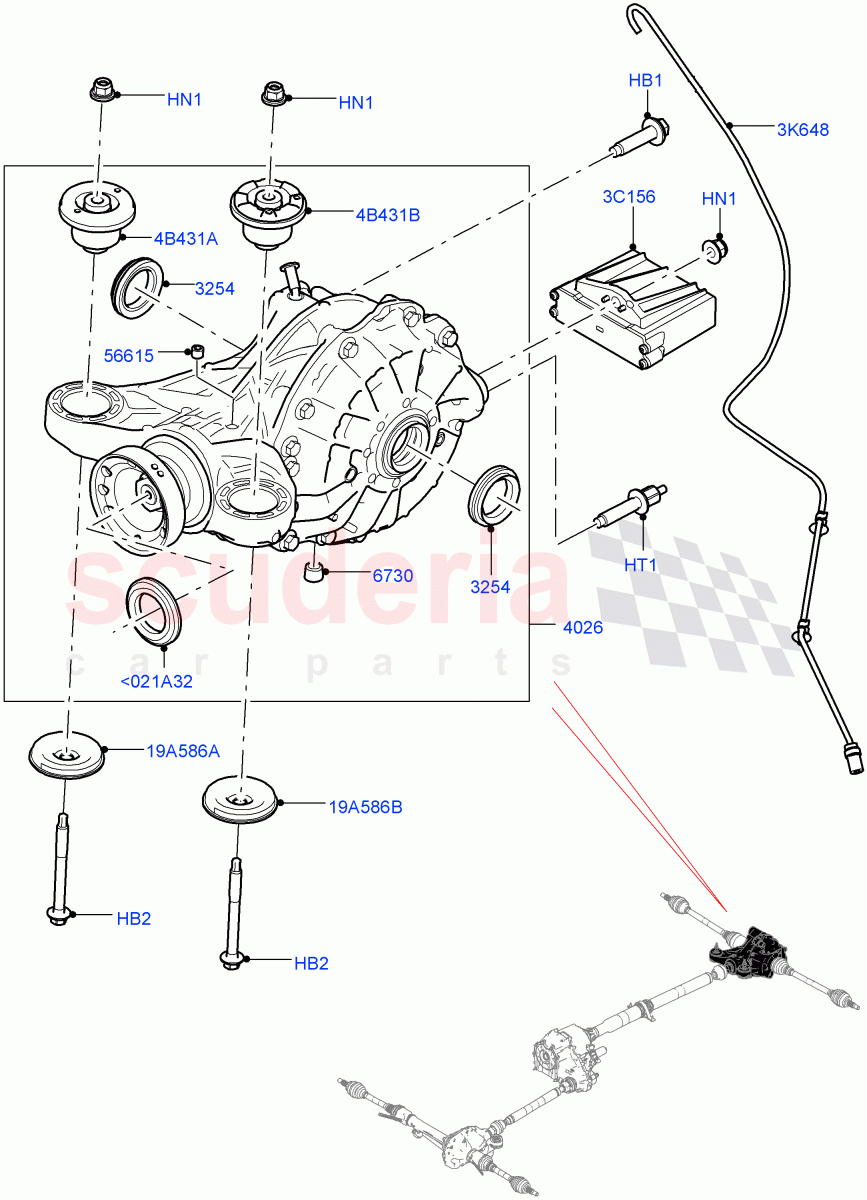 Rear Axle (3.0 V6 Diesel Electric Hybrid Eng, 8 Speed Auto Trans ZF 8HP70 HEV 4WD, Rear Axle Open Style Differential, 3.0 V6 D Gen2 Twin Turbo) ((V) FROMEA000001) of Land Rover Land Rover Range Rover (2012-2021) [3.0 I6 Turbo Petrol AJ20P6]