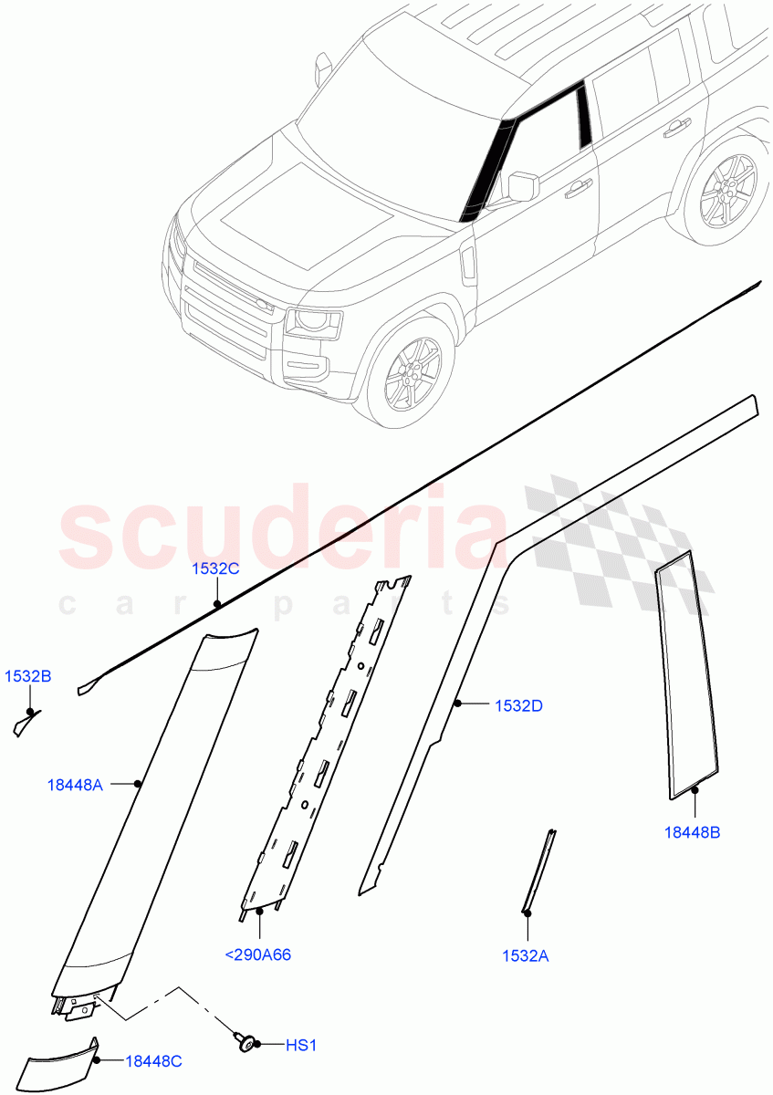 Front Doors, Hinges & Weatherstrips (Finishers) (Standard Wheelbase) of Land Rover Land Rover Defender (2020+) [3.0 I6 Turbo Diesel AJ20D6]