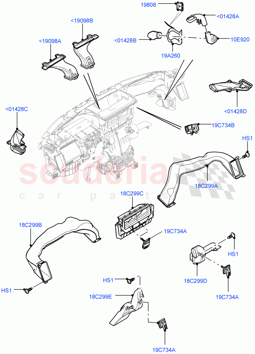 Air Vents, Louvres And Ducts (Internal Components, Instrument panel) (Head Up Display) ((V) FROMFA000001) of Land Rover Land Rover Range Rover (2012-2021) [3.0 I6 Turbo Petrol AJ20P6]