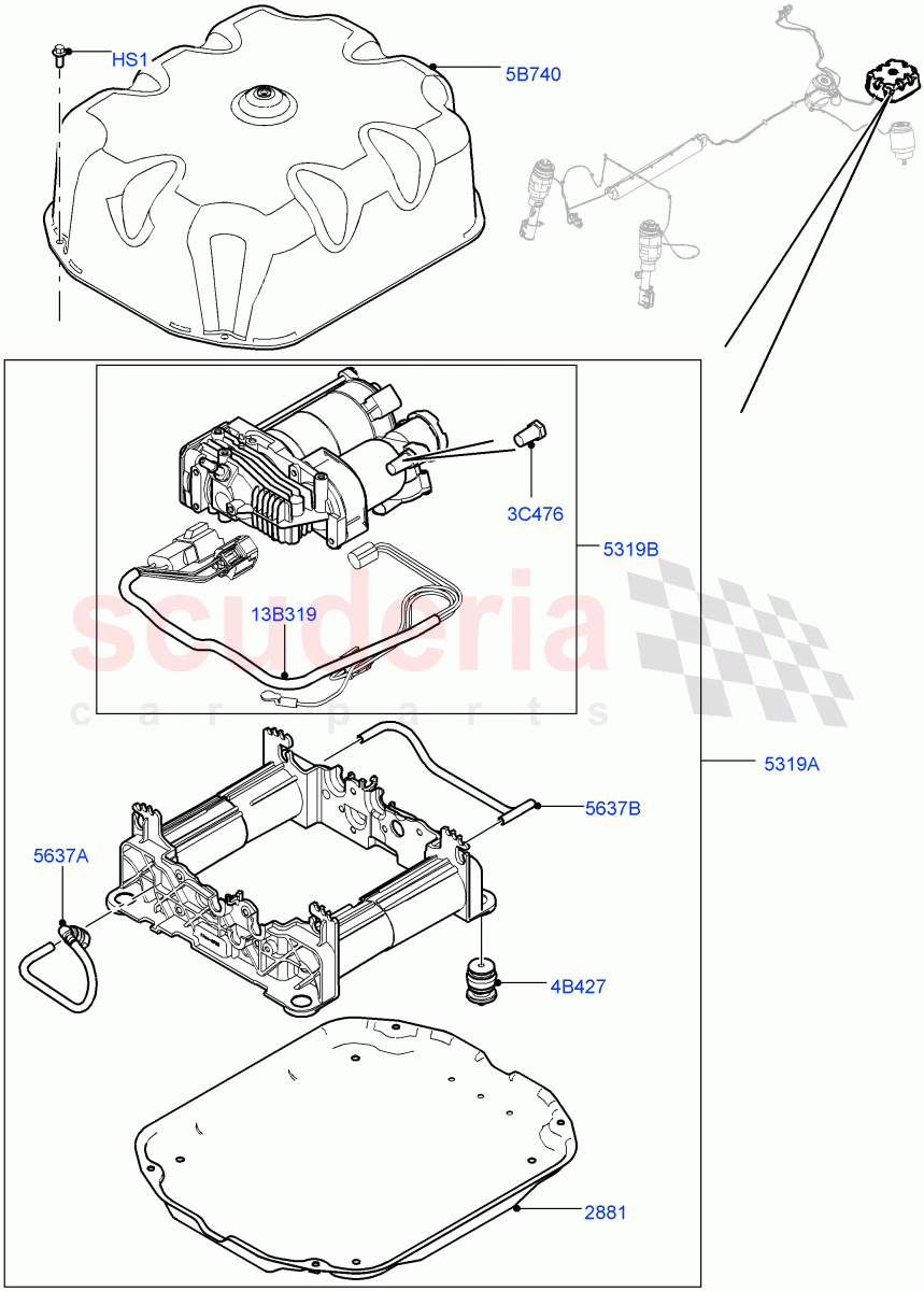 Air Suspension Compressor And Lines ('AMK' Compressor, Compressor Assy) ((V) FROMBA356347, (V) TOCA367232) of Land Rover Land Rover Range Rover (2010-2012) [5.0 OHC SGDI NA V8 Petrol]