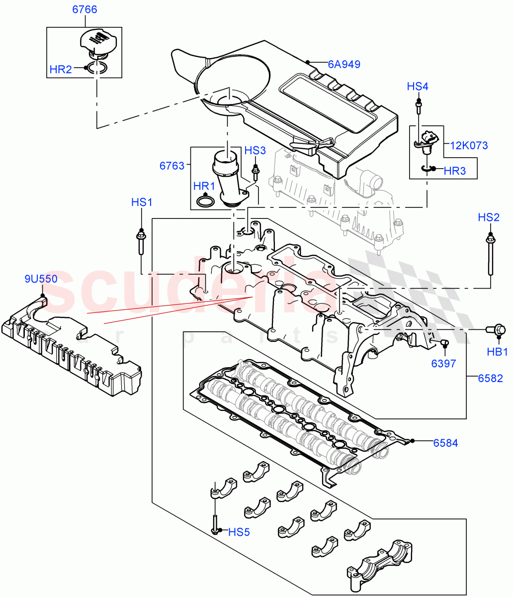 Cylinder Head Cover (2.0L I4 DSL MID DOHC AJ200, Halewood (UK), 2.0L I4 DSL HIGH DOHC AJ200) of Land Rover Land Rover Range Rover Evoque (2012-2018) [2.0 Turbo Diesel]