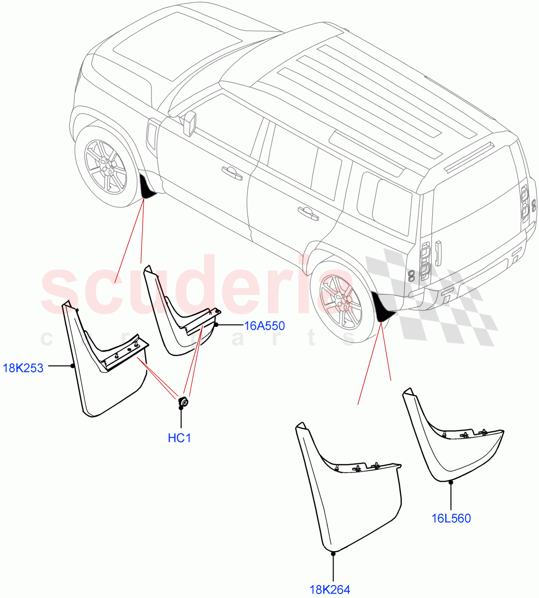 Mudflaps - Front & Rear of Land Rover Land Rover Defender (2020+) [3.0 I6 Turbo Petrol AJ20P6]
