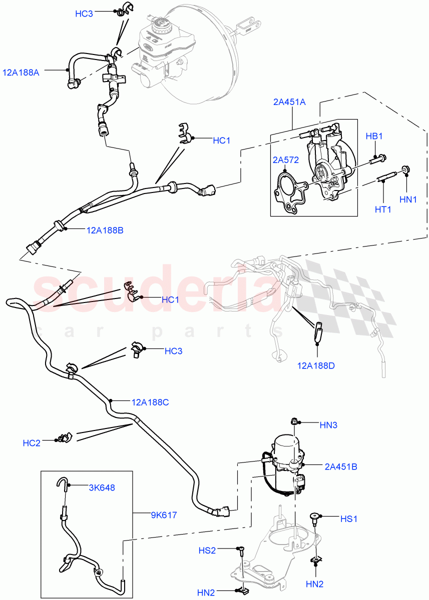 Vacuum Control And Air Injection (Vacuum Pump And Hoses) (3.0 V6 D Gen2 Twin Turbo, 8 Speed Auto Trans ZF 8HP70 HEV 4WD, RHD, 3.0 V6 D Gen2 Mono Turbo, 3.0 V6 Diesel Electric Hybrid Eng) ((V) FROMFA000001, (V) TOGA999999) of Land Rover Land Rover Range Rover (2012-2021) [3.0 Diesel 24V DOHC TC]