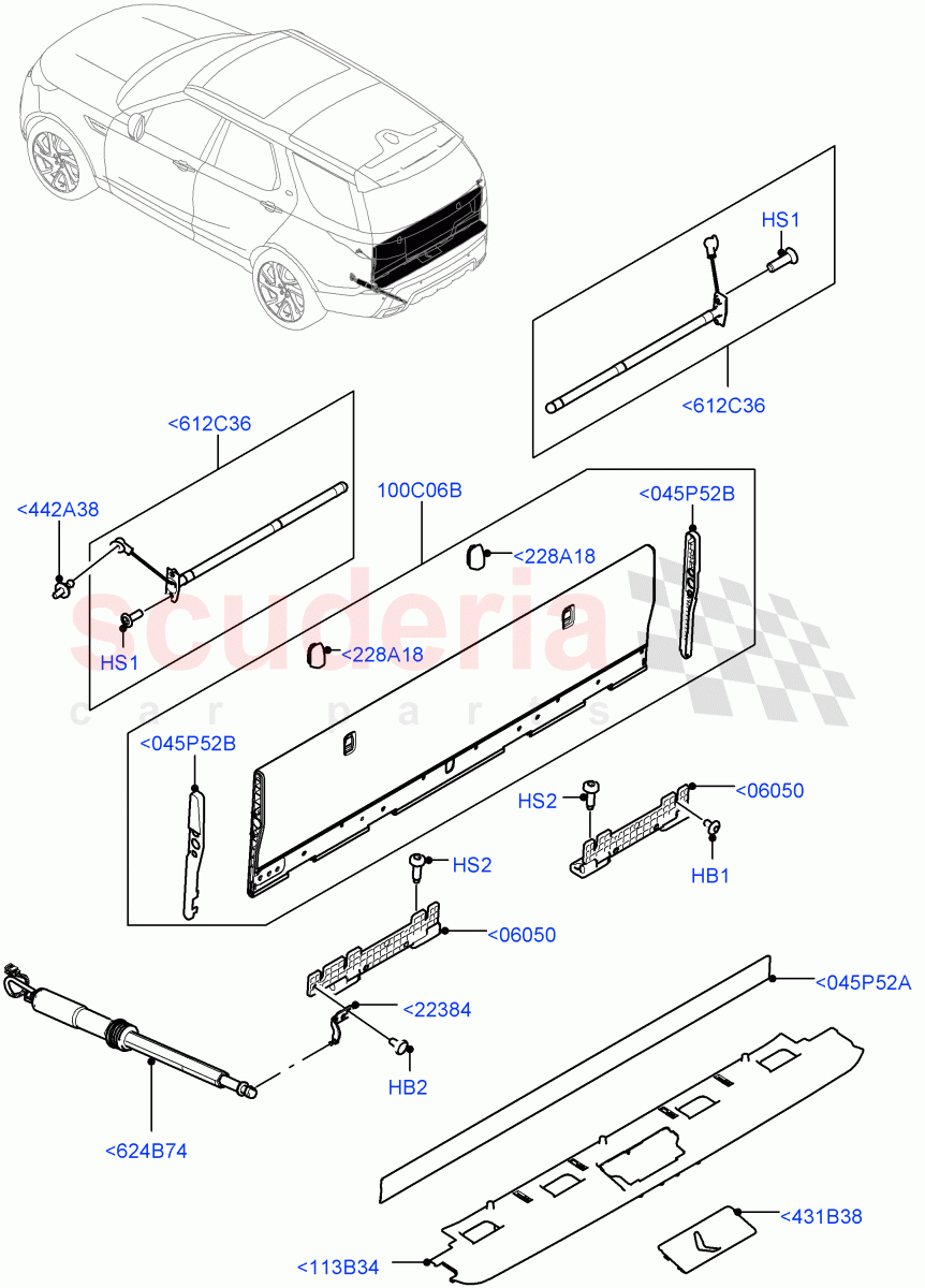 Load Compartment Trim (Floor, Nitra Plant Build, Power Deployable) (Inner Tailgate - Powered) ((V) FROMK2000001) of Land Rover Land Rover Discovery 5 (2017+) [3.0 Diesel 24V DOHC TC]