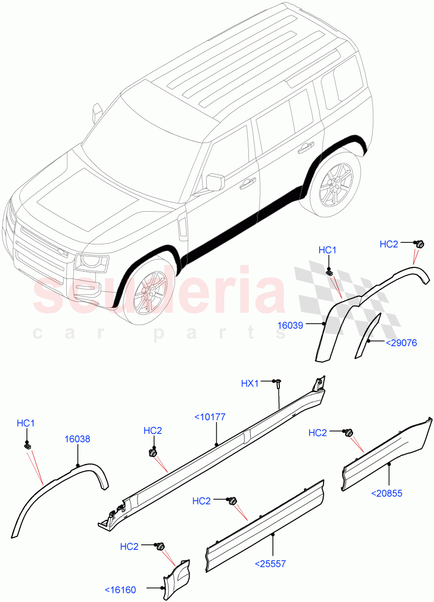Body Mouldings (Standard Wheelbase, Long Wheelbase) of Land Rover Land Rover Defender (2020+) [2.0 Turbo Petrol AJ200P]