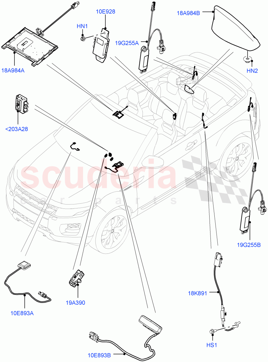 Aerial (2 Door Convertible, Halewood (UK)) ((V) FROMGH000001) of Land Rover Land Rover Range Rover Evoque (2012-2018) [2.0 Turbo Petrol GTDI]