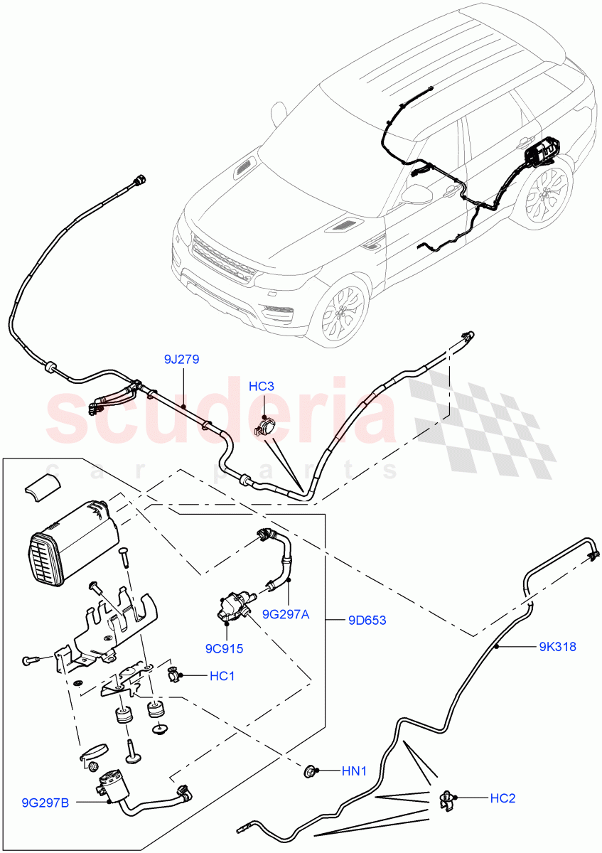 Fuel Lines (Rear) (5.0L OHC SGDI SC V8 Petrol - AJ133, Fuel Tank Filler Neck - DMTL, 5.0 Petrol AJ133 DOHC CDA, 5.0L P AJ133 DOHC CDA S/C Enhanced) ((V) TOJA999999) of Land Rover Land Rover Range Rover Sport (2014+) [5.0 OHC SGDI SC V8 Petrol]