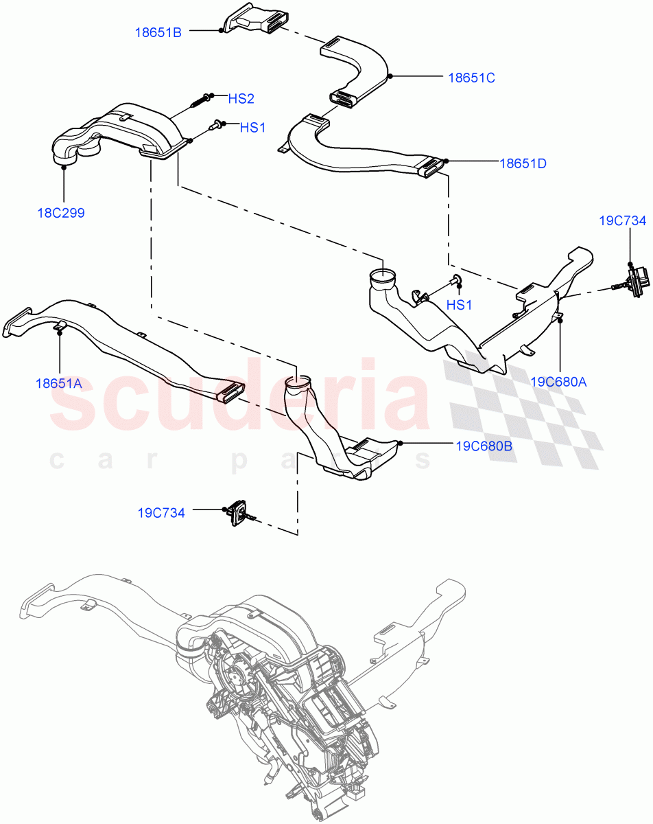 Air Vents, Louvres And Ducts (Solihull Plant Build, Internal Components, Under Rear Seat) (With Air Conditioning - Front/Rear) ((V) FROMHA000001, (V) TOJA999999) of Land Rover Land Rover Discovery 5 (2017+) [3.0 I6 Turbo Petrol AJ20P6]