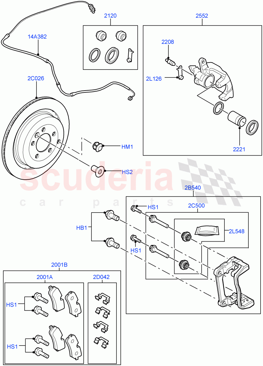 Rear Brake Discs And Calipers (5.0L OHC SGDI NA V8 Petrol - AJ133, 3.0L 24V DOHC V6 TC Diesel, 3.6L V8 32V DOHC EFi Diesel Lion) ((V) FROMAA257941) of Land Rover Land Rover Range Rover Sport (2010-2013) [5.0 OHC SGDI SC V8 Petrol]