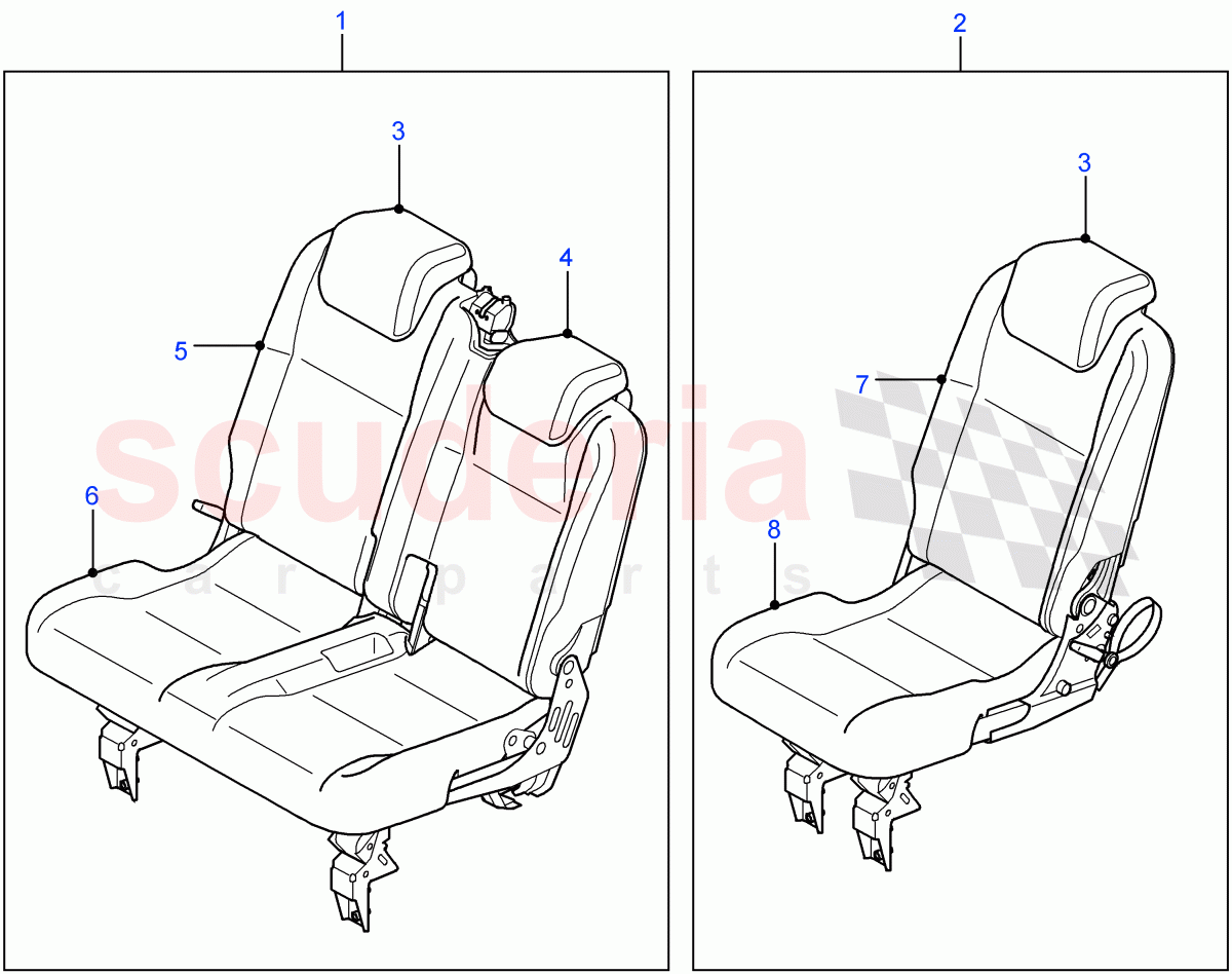Middle Row Seats (Station Wagon - 5 Door, 110" Wheelbase, Taurus Leather, Drivers Seat - Sports, With Orange Contrast Stitching, Crew Cab Pick Up) of Land Rover Land Rover Defender (2007-2016)