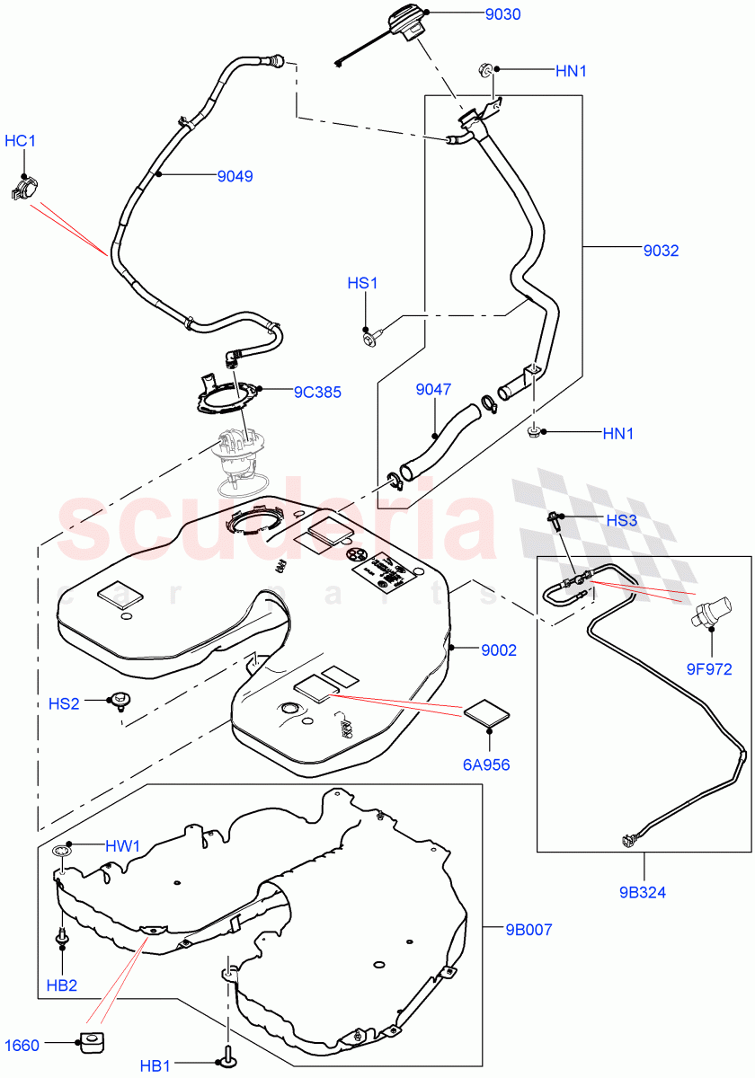 Fuel Tank & Related Parts (3.0L AJ20P6 Petrol High) ((V) FROMKA000001) of Land Rover Land Rover Range Rover Sport (2014+) [3.0 I6 Turbo Petrol AJ20P6]