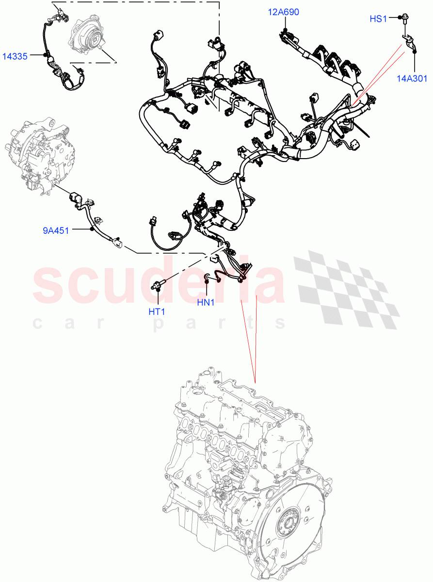 Engine Harness (2.0L AJ21D4 Diesel Mid, Halewood (UK)) ((V) FROMMH000001) of Land Rover Land Rover Range Rover Evoque (2019+) [1.5 I3 Turbo Petrol AJ20P3]
