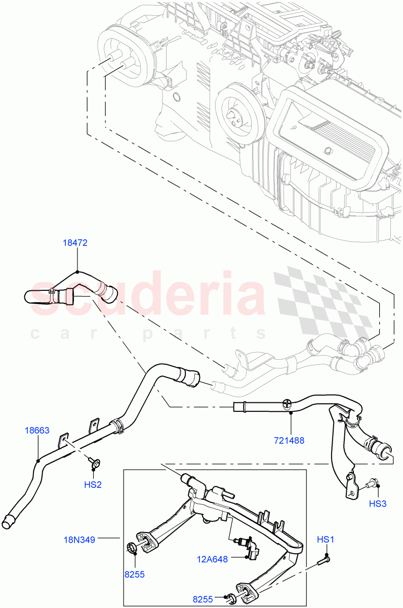 Heater Hoses (Solihull Plant Build) (3.0L DOHC GDI SC V6 PETROL, Less Auxiliary Coolant Pumps, Less Heater, With Fresh Air Heater, With Ptc Heater) ((V) FROMHA000001) of Land Rover Land Rover Discovery 5 (2017+) [3.0 I6 Turbo Diesel AJ20D6]