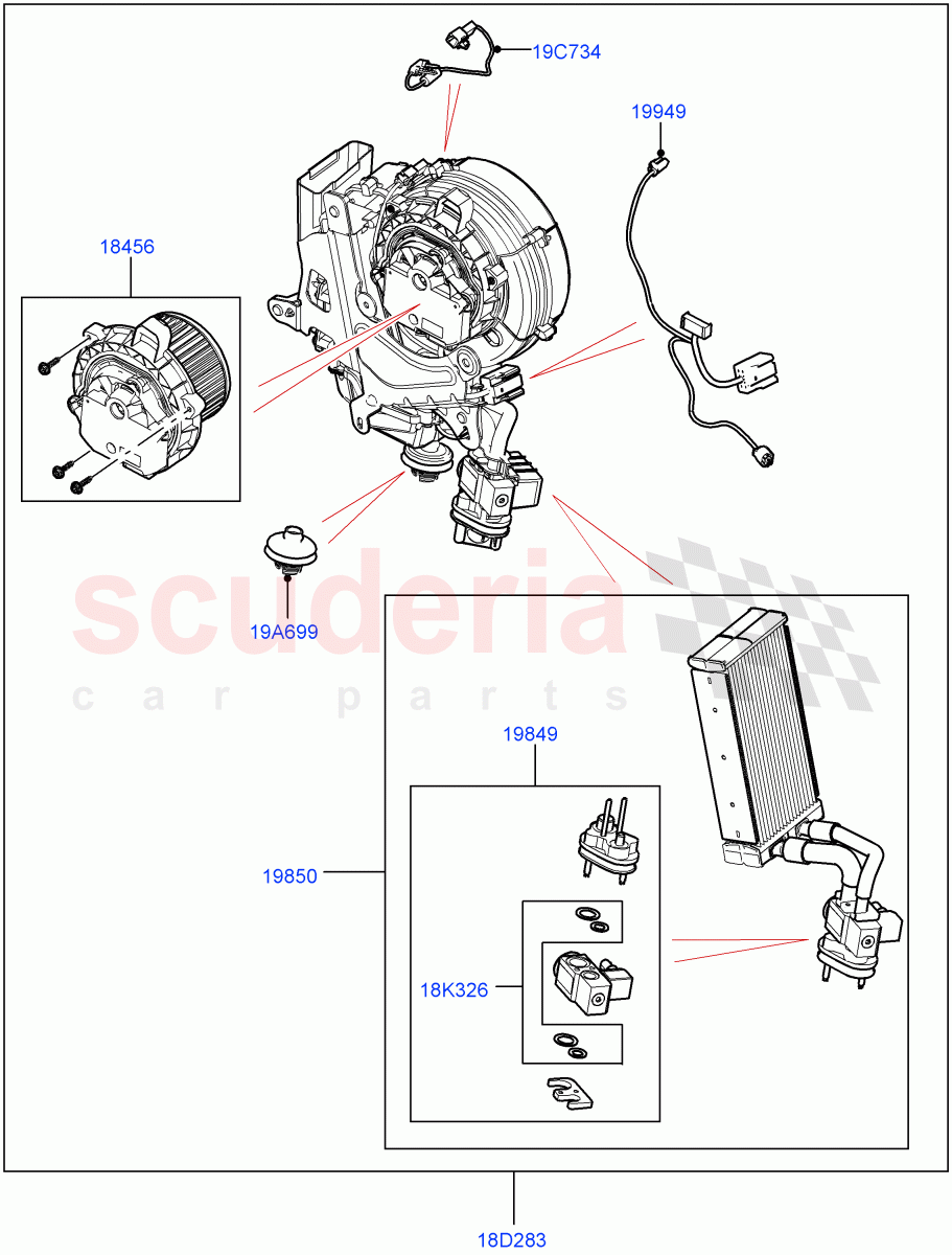 Heater/Air Cond.Internal Components (Auxiliary Unit) (Standard Wheelbase, 3 Zone Air Conditioning + Chiller) of Land Rover Land Rover Defender (2020+) [2.0 Turbo Petrol AJ200P]