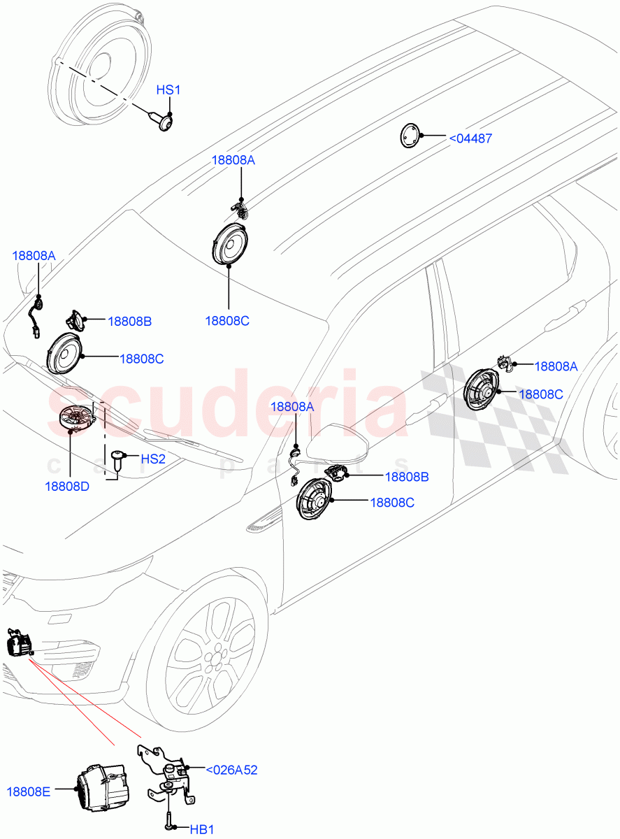 Speakers (Halewood (UK), Mid Performance Sound System) of Land Rover Land Rover Discovery Sport (2015+) [1.5 I3 Turbo Petrol AJ20P3]