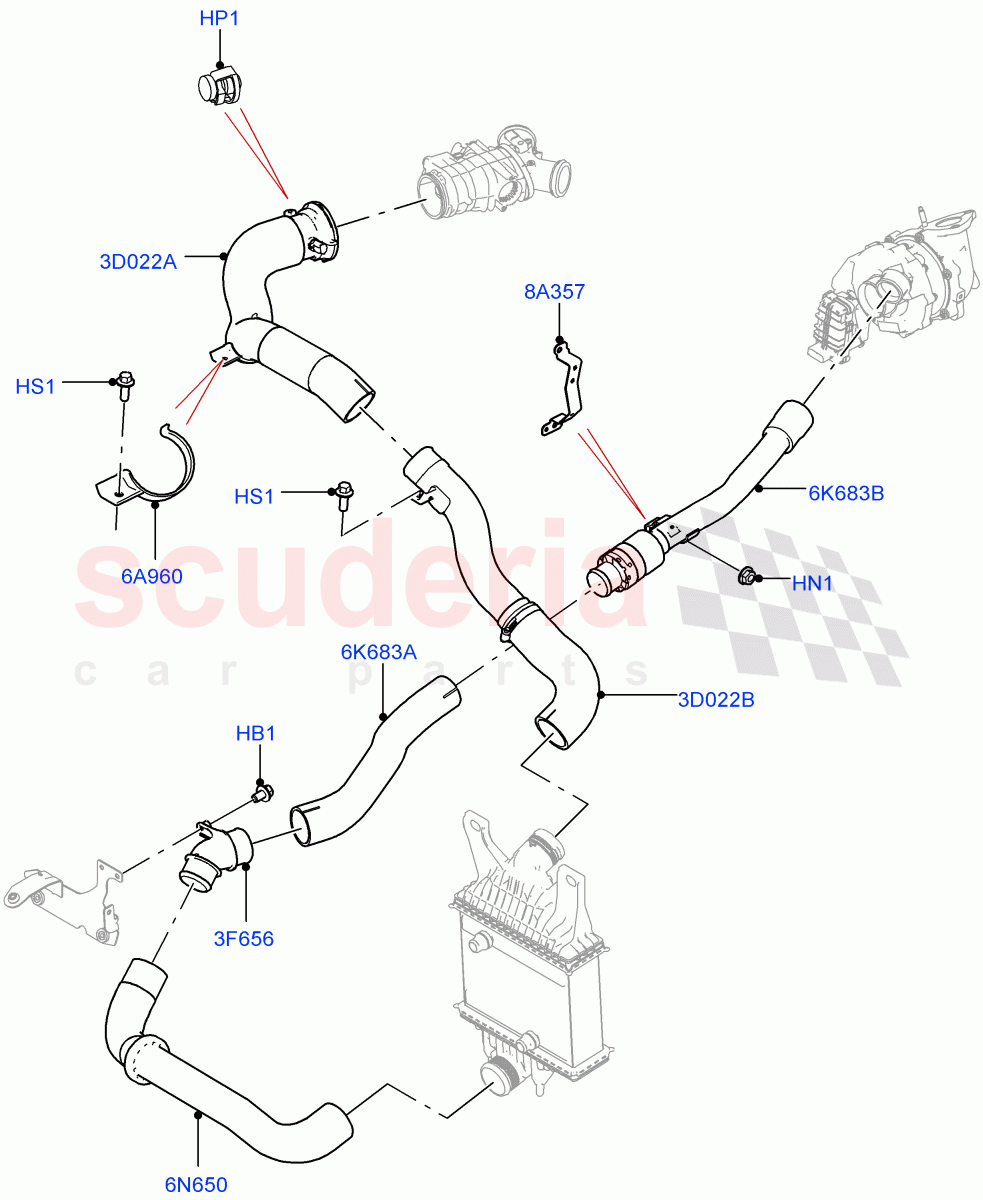 Intercooler/Air Ducts And Hoses (Nitra Plant Build) (3.0 V6 D Low MT ROW, 3.0 V6 D Gen2 Mono Turbo) ((V) FROMK2000001) of Land Rover Land Rover Discovery 5 (2017+) [3.0 Diesel 24V DOHC TC]