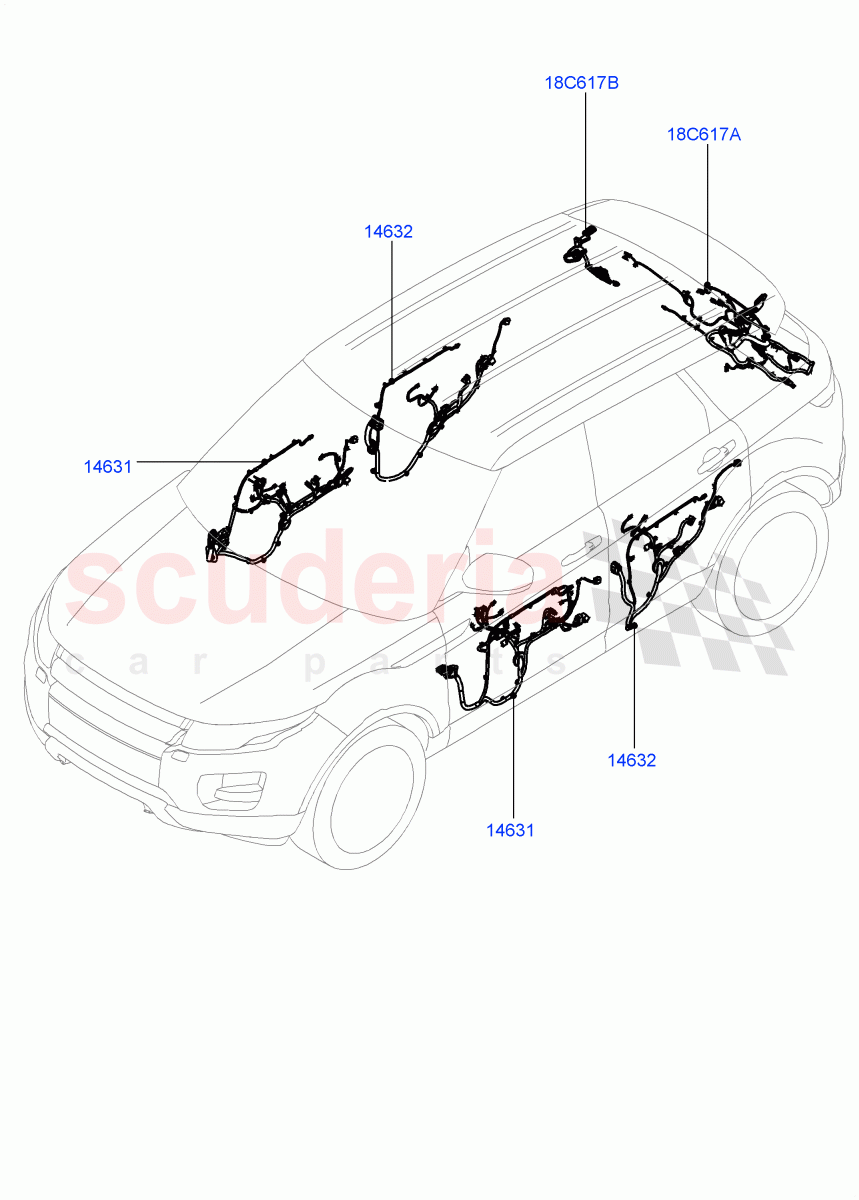 Wiring - Body Closures (Front And Rear Doors) (5 Door, Itatiaia (Brazil)) ((V) FROMGT000001) of Land Rover Land Rover Range Rover Evoque (2012-2018) [2.2 Single Turbo Diesel]