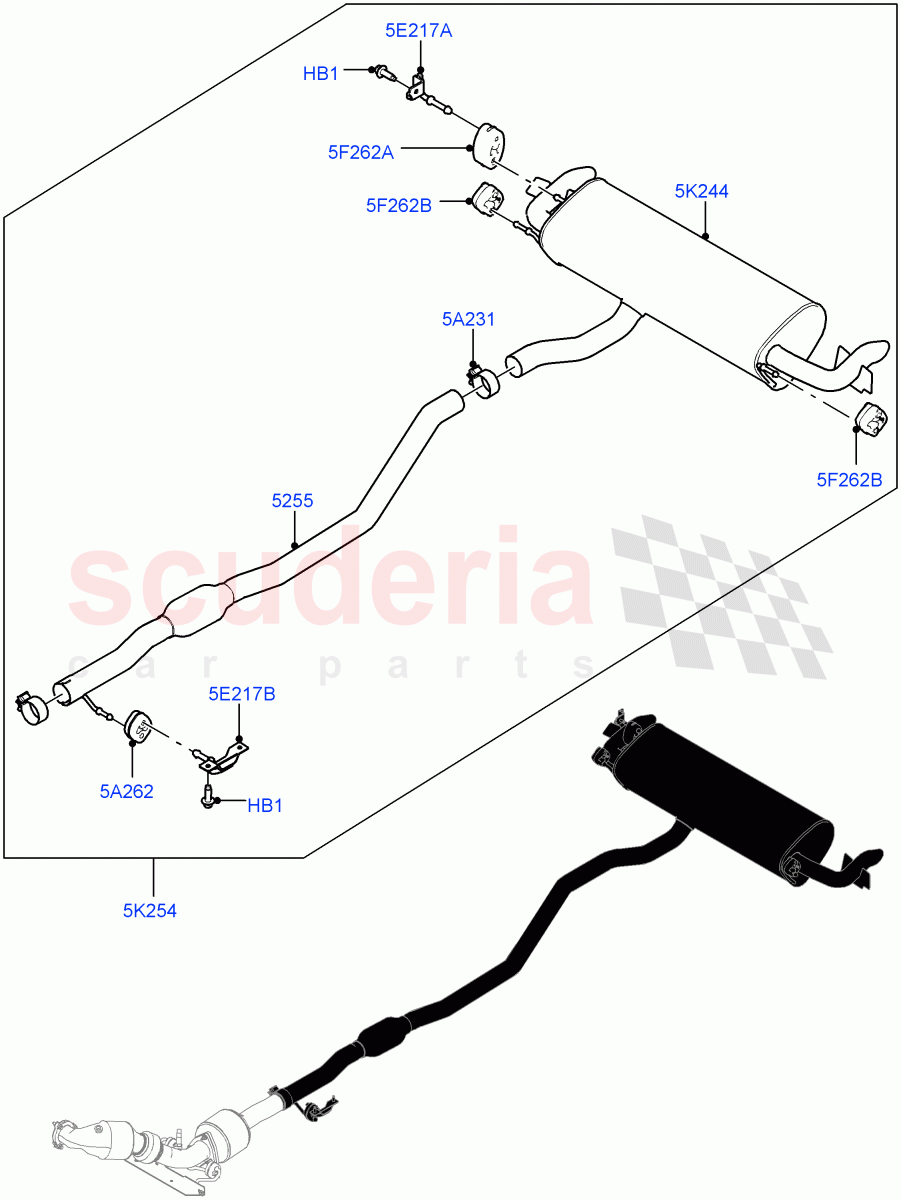 Exhaust System (Rear) (2 Door Convertible, 2.0L 16V TIVCT T/C 240PS Petrol, 2.0L 16V TIVCT T/C Gen2 Petrol) ((V) FROMGH000001) of Land Rover Land Rover Range Rover Evoque (2012-2018) [2.0 Turbo Petrol GTDI]