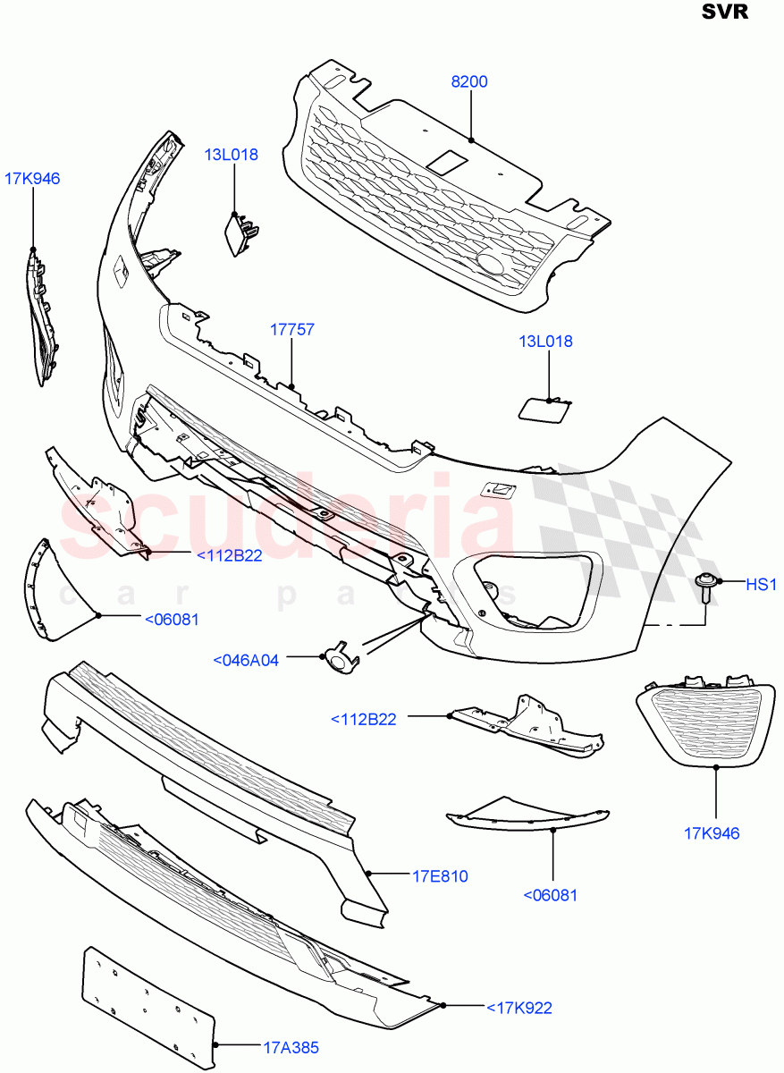 Radiator Grille And Front Bumper (SVR) ((V) FROMFA000001, (V) TOHA999999) of Land Rover Land Rover Range Rover Sport (2014+) [2.0 Turbo Petrol AJ200P]
