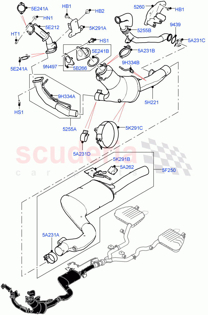 Front Exhaust System (3.0 V6 D Gen2 Twin Turbo, EU6 + DPF Emissions, EU6D Diesel + DPF Emissions) of Land Rover Land Rover Range Rover Velar (2017+) [3.0 Diesel 24V DOHC TC]