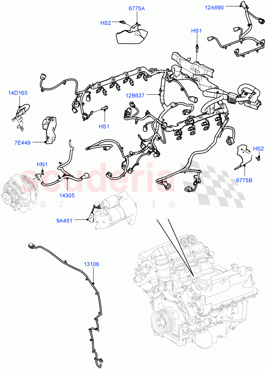 Electrical Wiring - Engine And Dash (5.0L OHC SGDI SC V8 Petrol - AJ133) ((V) TOHA999999) of Land Rover Land Rover Range Rover Sport (2014+) [3.0 DOHC GDI SC V6 Petrol]