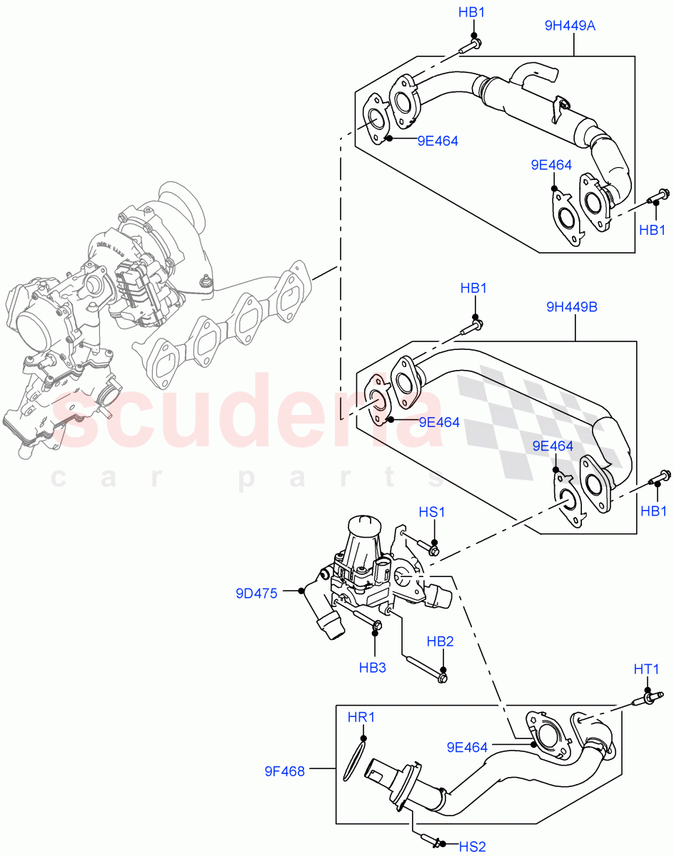 Exhaust Gas Recirculation (LH Side, Solihull Plant Build) (2.0L I4 DSL MID DOHC AJ200, Stage V Plus DPF, 2.0L I4 DSL HIGH DOHC AJ200, L6 Diesel Emissions, Japanese Emission + DPF, EU6 + DPF Emissions, DPF + DE-SOX) ((V) FROMHA000001, (V) TOJA999999) of Land Rover Land Rover Range Rover Sport (2014+) [2.0 Turbo Diesel]