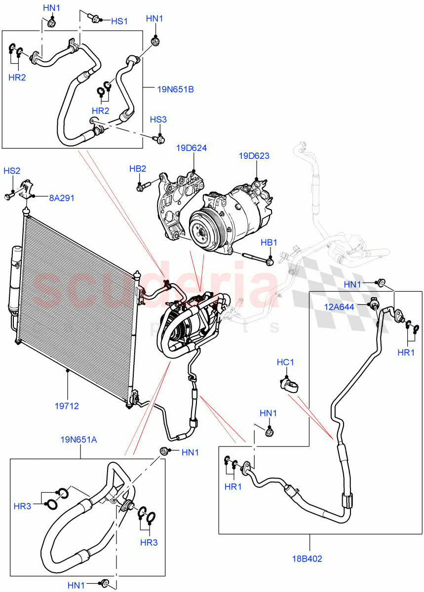 Air Conditioning Condensr/Compressr (Front) (3.0L AJ20P6 Petrol High) ((V) TOL2999999) of Land Rover Land Rover Defender (2020+) [3.0 I6 Turbo Diesel AJ20D6]