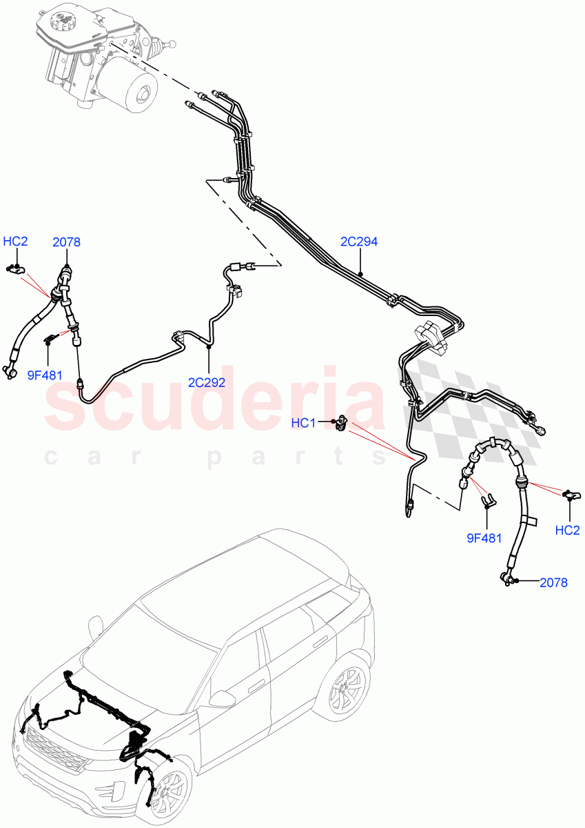 Front Brake Pipes (RHD, Halewood (UK), Electric Engine Battery-PHEV) ((V) FROMLH000001) of Land Rover Land Rover Range Rover Evoque (2019+) [2.0 Turbo Petrol AJ200P]