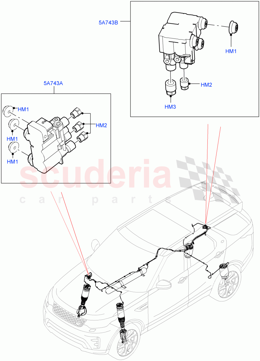 Air Suspension Compressor And Lines (Valve Assembly, Solihull Plant Build) (With Four Corner Air Suspension) ((V) FROMHA000001) of Land Rover Land Rover Discovery 5 (2017+) [3.0 DOHC GDI SC V6 Petrol]