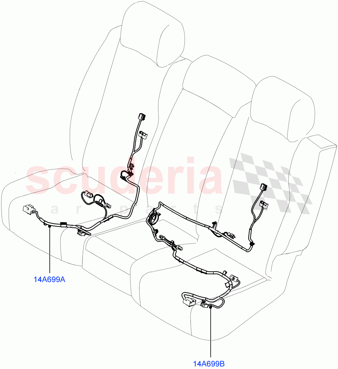 Wiring - Seats (Rear Seats) ((V) FROMJA000001) of Land Rover Land Rover Range Rover Sport (2014+) [3.0 DOHC GDI SC V6 Petrol]