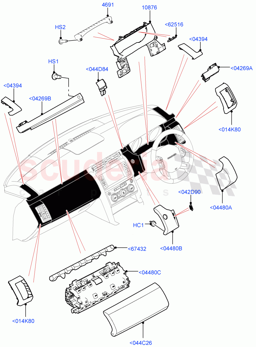 Instrument Panel (Centre, External Components, Nitra Plant Build) ((V) FROMK2000001) of Land Rover Land Rover Discovery 5 (2017+) [3.0 DOHC GDI SC V6 Petrol]
