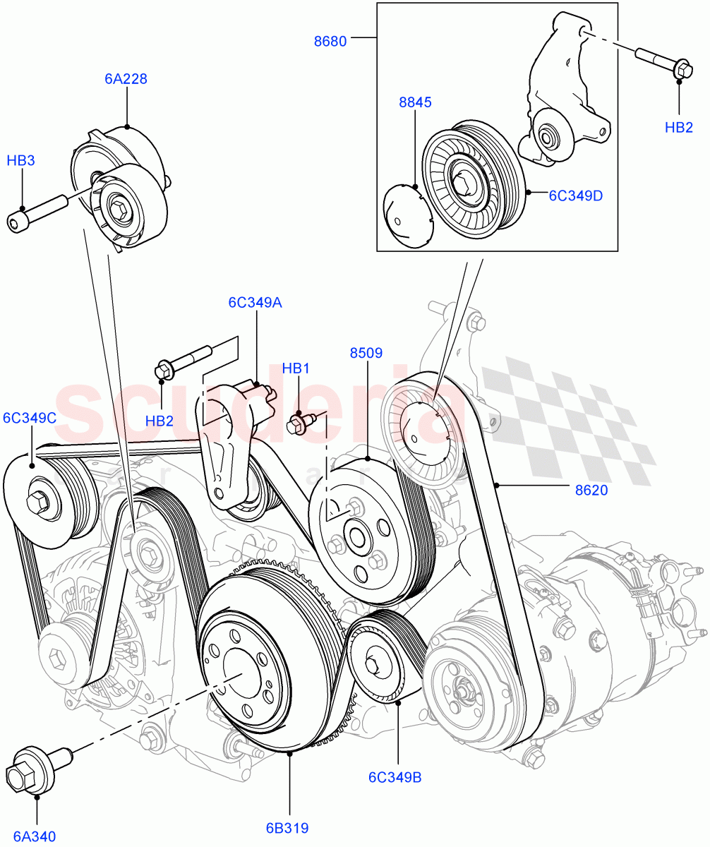 Pulleys And Drive Belts (2.0L 16V TIVCT T/C 240PS Petrol) of Land Rover Land Rover Range Rover (2012-2021) [2.0 Turbo Petrol GTDI]