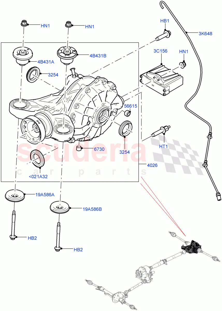 Rear Axle (With Petrol Engines, 8HP Gen3 Hybrid Trans, Rear Axle Open Style Differential, 3.0 V6 Diesel, 8 Speed Auto Trans ZF 8HP70 4WD, 8 Speed Auto Trans ZF 8HP45, 8 Speed Auto Trans ZF 8HP76, 3.0L AJ20D6 Diesel High) ((V) FROMHA000001) of Land Rover Land Rover Range Rover Sport (2014+) [2.0 Turbo Petrol GTDI]