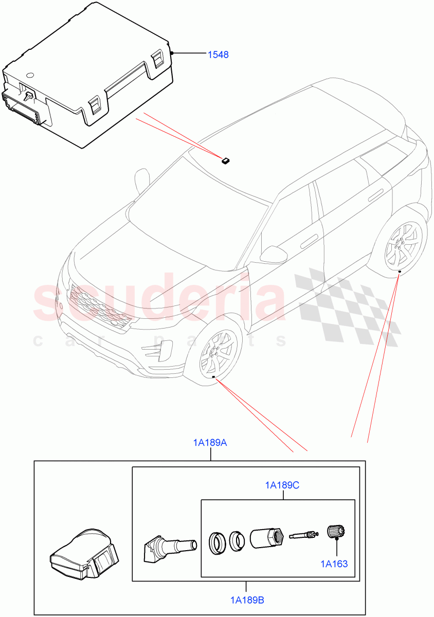 Tyre Pressure Monitor System (Halewood (UK), With Tyre Pressure Sensors) ((V) TOMH143835) of Land Rover Land Rover Range Rover Evoque (2019+) [2.0 Turbo Diesel AJ21D4]